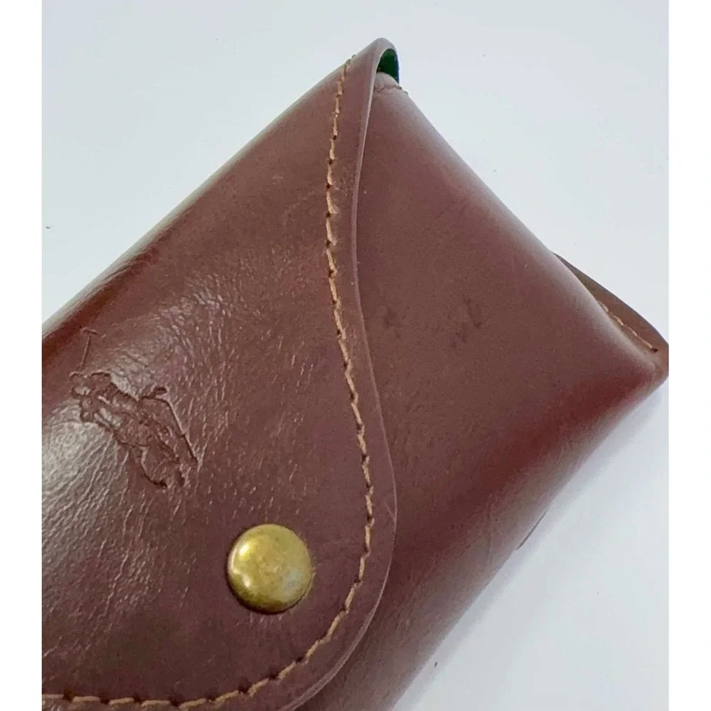Vtg Polo Ralph Lauren Brown Leather Sunglass Eye Glass Case Green Lined Pony